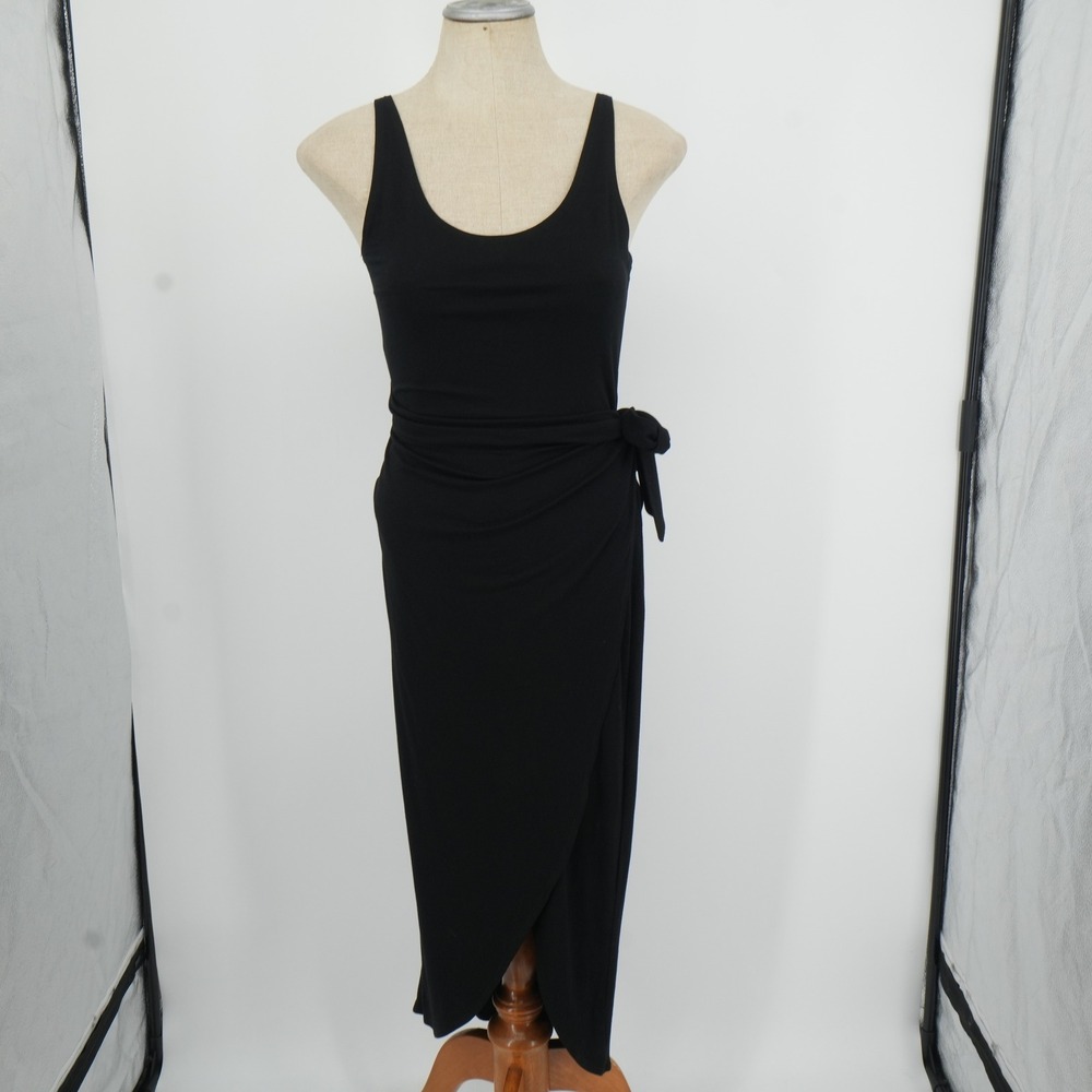 Reformation Jeans Maxi Dress Womens Small Black Wrap Side Tie Sleeveless Scoop